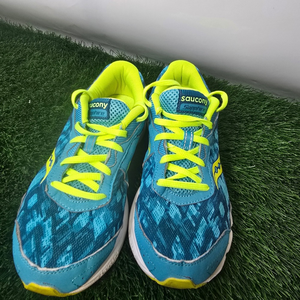 Saucony 8.5 Blue Sapphire Running Shoes Women S15220-2 Teal Lime Green Sneakers - Picture 8 of 10